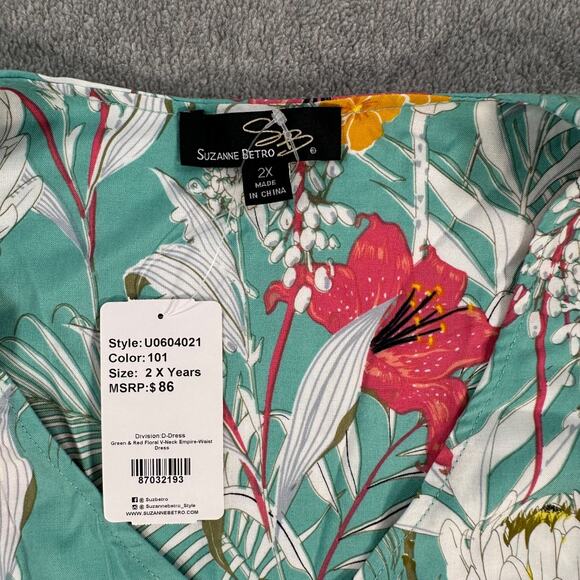 Suzanne Betro Division Dress V-Neck Empire-Waist Women's 2X Tropical Floral New - Picture 3 of 8